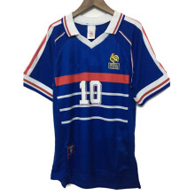 (L) Tuta retrò 1998 Francia Coppa del Mondo Home Tuta sportiva a maniche corte Tuta sportiva n. 10 Zidane