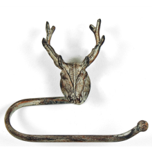 Stag Head Toilet Roll Holder | Industrial Rustic Metal | Grey