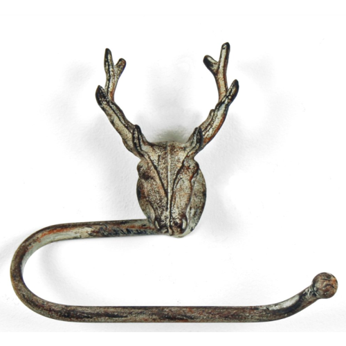 Stag Head Toilet Roll Holder | Industrial Rustic Metal | Grey