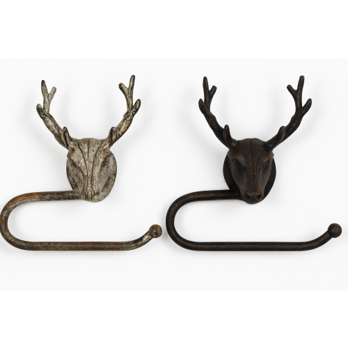 Stag Head Toilet Roll Holder | Industrial Rustic Metal | Grey 1