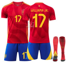 (20)Spagna Euro 2024 Home Bambini Adulto tuta 9 Gavi 17 Williams 19 Yamal tuta sportiva Set NO.17 WILLIAMA