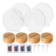 Placas de acrílico transparente y 4 bases de luz LED 3D de color madera con control remoto, cable USB,