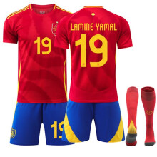 (24) UEFA Euro 2024 Spanien Heimtrikot für Kinder, Sporttrikot Nr. 19 Yamal Heimtrikot 24