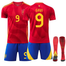 (28) UEFA Euro 2024 Spanien Heimtrikot für Kinder, Sporttrikot Nr. 9, Gavi-Xin X 28