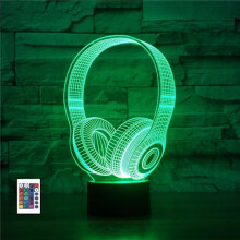 WJ 3D Kabelloses Headset mit Fernbedienung, 16 Farben Nachtlicht-Illusion, Acryl-LED-Tischlampe, Nachttischlampe,