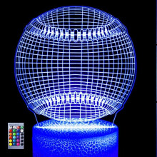 WJ 3D Baseball-Nachtlicht LED-Lampe Illusion 16 Farbwechsel Tischdekoration Lampenfuß Acrylfuß USB-Kabel