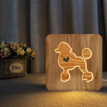 Nachtlampe in Form eines Pudels aus Holz, 3D-Lampe, kreative Holzlampe, schlichte Dekolampe, 3D-Holzskulptur,