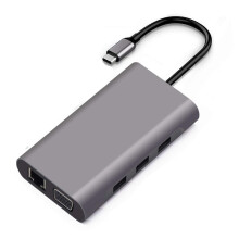10-i-1 USB-C multiporthub med 4K HDMI, USB 3.0, Ethernet og Type-C-adapter til bærbar computer og tablet