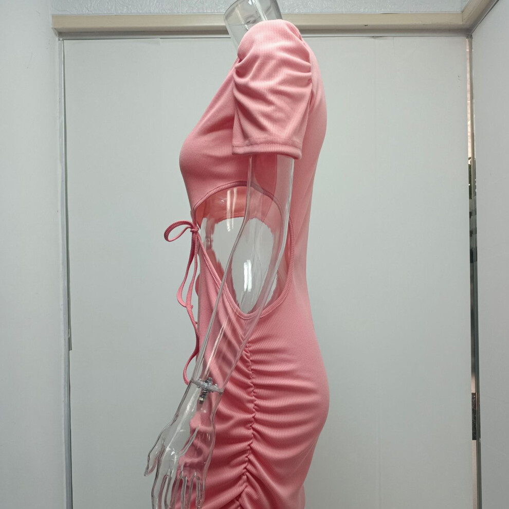 Women's Pink Short Dress 3XL Waist Cut-Out Straps Hip Wrap Stylish-image-OPC-PMFJBYD-NEW