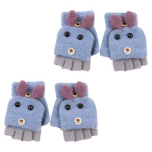 2 Paar Halbfinger-Handschuhe Für Kinder, Cartoon Gestrickt