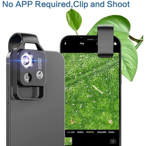 200X Cell Phone Microscope Accessory, Window Microscope, Portable Mini Digital Microscope With LED Light, Universal Clip 1