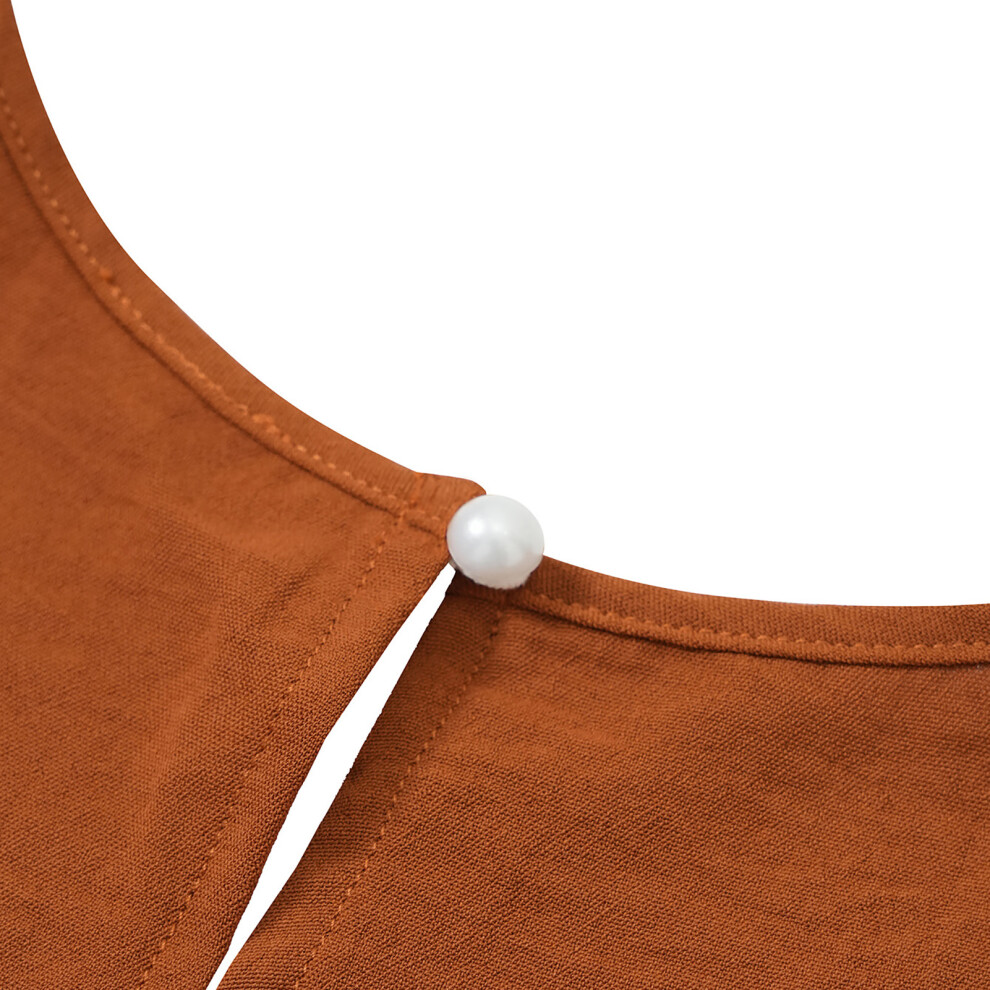 Women's Caramel V-Neck Lace Stitch Sleeveless Jumpsuit, High Waist, M-image-OPC-PMFJMMJ-NEW