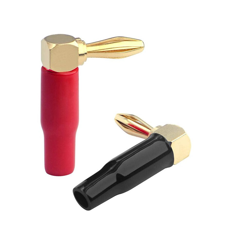 Right Angle Banana Plugs 24K Plated 90 Degree Dual Screw Locking Speaker Connectors For Speaker Wire, Home Theater Gold 9084446599008