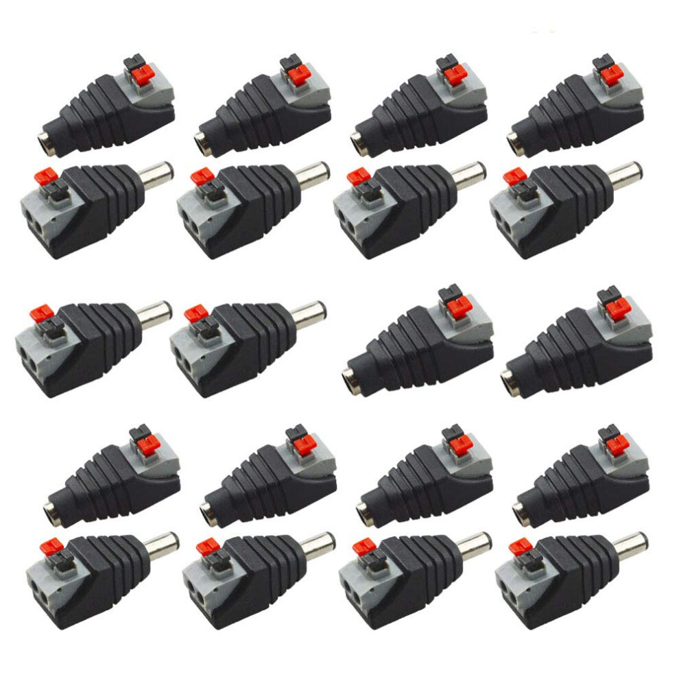 Dc Connector Press Type Screwless Quick-Wire Adapter 5.5X2.1mm, 12V/24V Led Strip, Cctv Camera, 20Pcs (10M 10F) 9393856605200