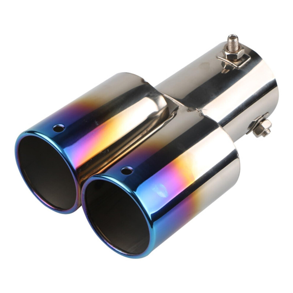 Car Tailpipe Slant Exhaust Tip Universal Muffler Burnt Stainless Steel Silencer Blue 9354506520281