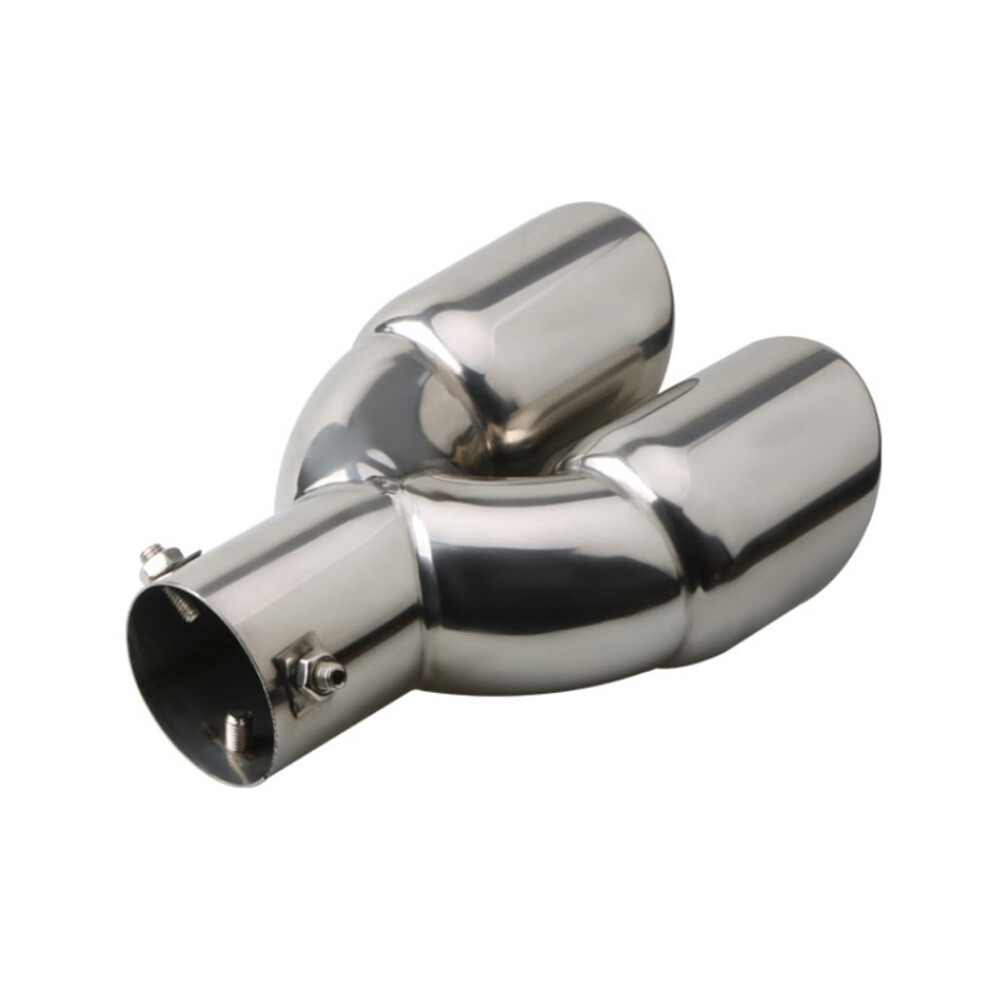 Car Tailpipe Universal Modified Thickened Double Tailpipe For Exhaust, Dual Outlet Tail Throat Muffler, Straight Silver 9393856606030