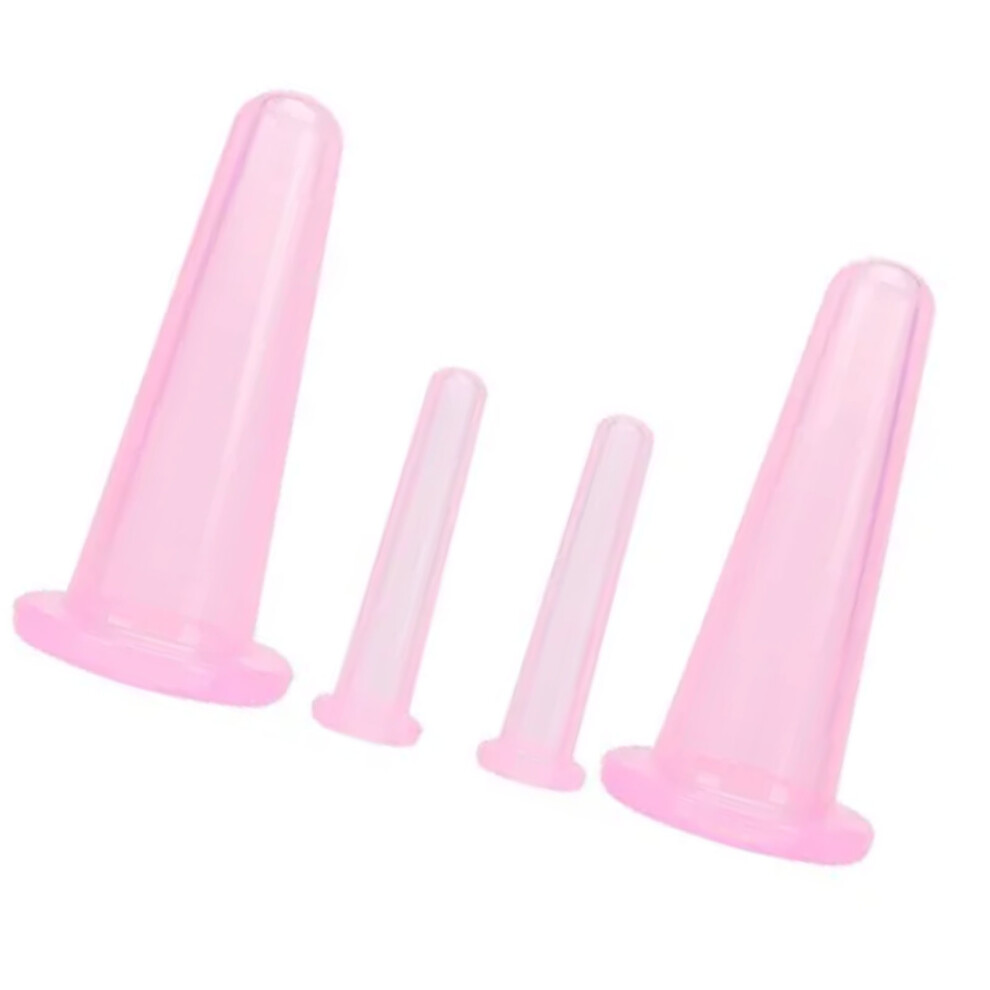 Pink 4Pcs Silicone Vacuum Suction Facial Cupping Set For Adults