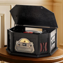 ORCC 10-in-1 Vintage Record Player, with Gift Card, Vinyl Turntable for 33/45/78 RPM, CD/USB/SD Play, Bluetooth & Remote Control