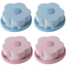 Floating Lint Mesh Bag Flower Shape Washing Machine Hair Filter Pouch 4-Piece Set Blue Pink Pet Hair Remover