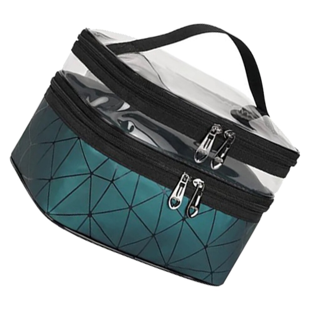Green Double Layer Makeup Bag 23X16x17cm Large Capacity Portable Case