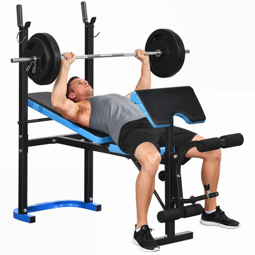 Homcom HOMCOM Adjustable Weight Bench with Leg Developer Barbell Rack for Home Gym 1