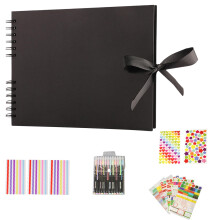 Photo Album Scrapbook Set DIY Handmade Album With Ties 40 Thick Kraft Paper Pages Memory Book 4-Piece Black