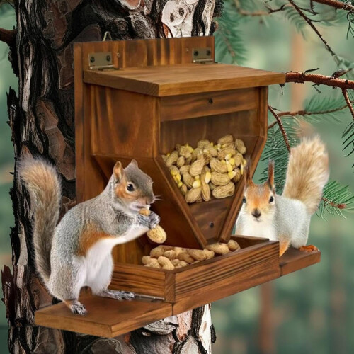 Squirrel Box Feeder Box Feeding Station Outdoor Garden For Squirrels 2