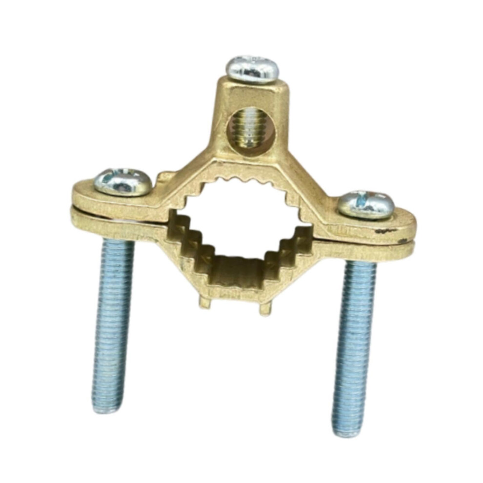 Brass Grounding Connector With Ground Pipe Clamp 1/2 In To 1 In Heavy-Duty Easy-To-Use 1 Pc 9084446601251