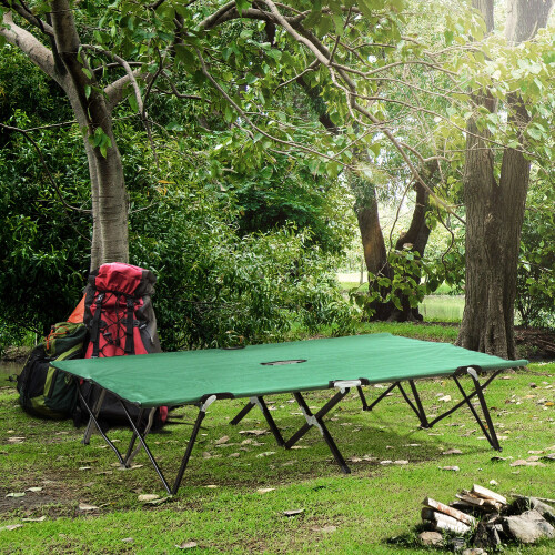 Outsunny Outsunny Double Camping Folding Cot Outdoor Portable Sleeping Bed, Green