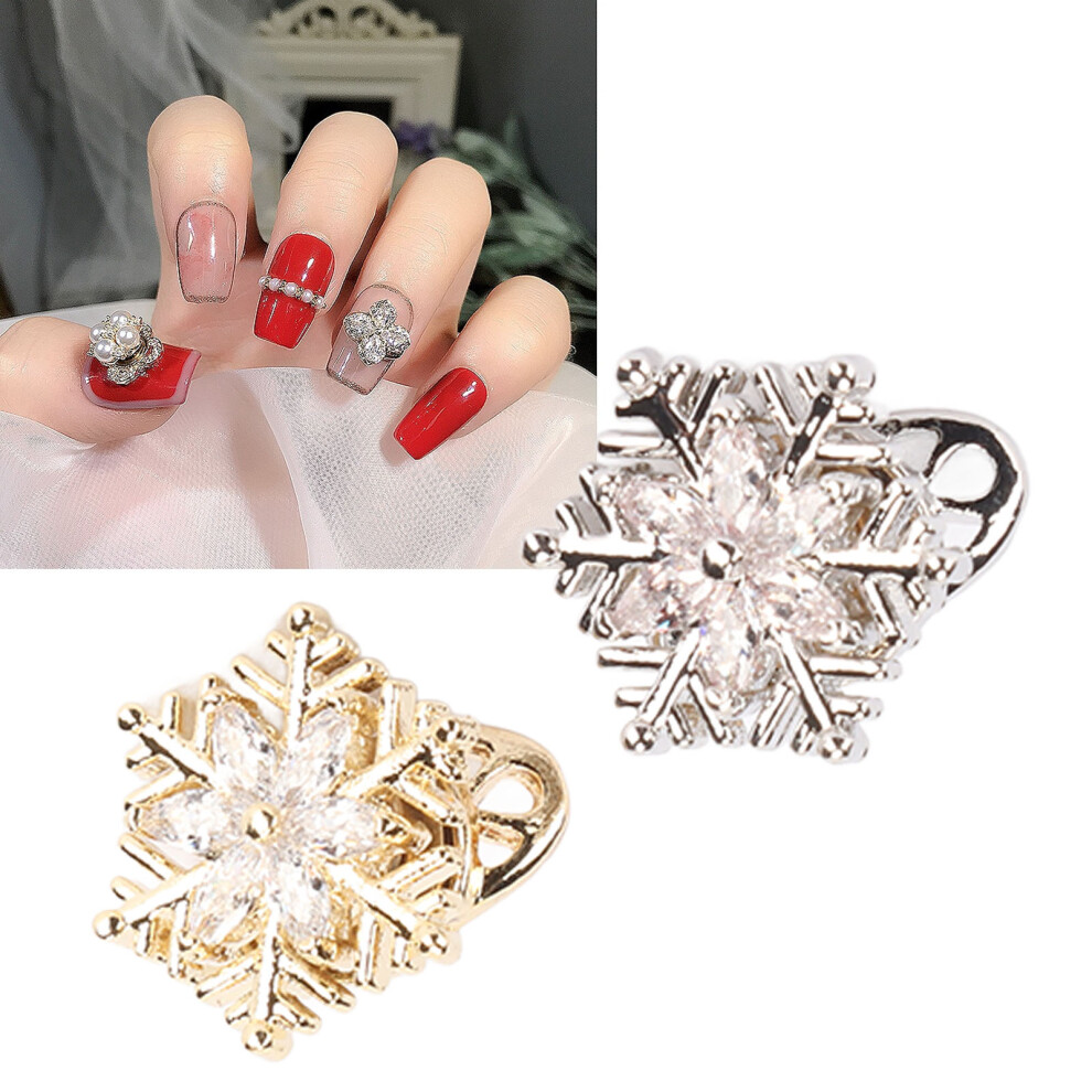 Gold/Silver Snowflake 3D Nail Decor 2Pcs Rotatable Shine For Christmas Holidays