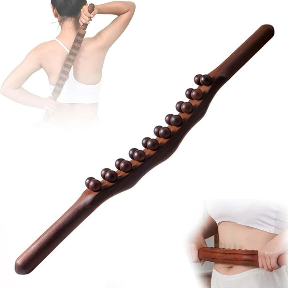 Wooden Lymphatic Massage Stick 23 Inch Gua Sha Wood Stick, 20 Beads Lymphatic Drainage Massager for Back Leg Stomach