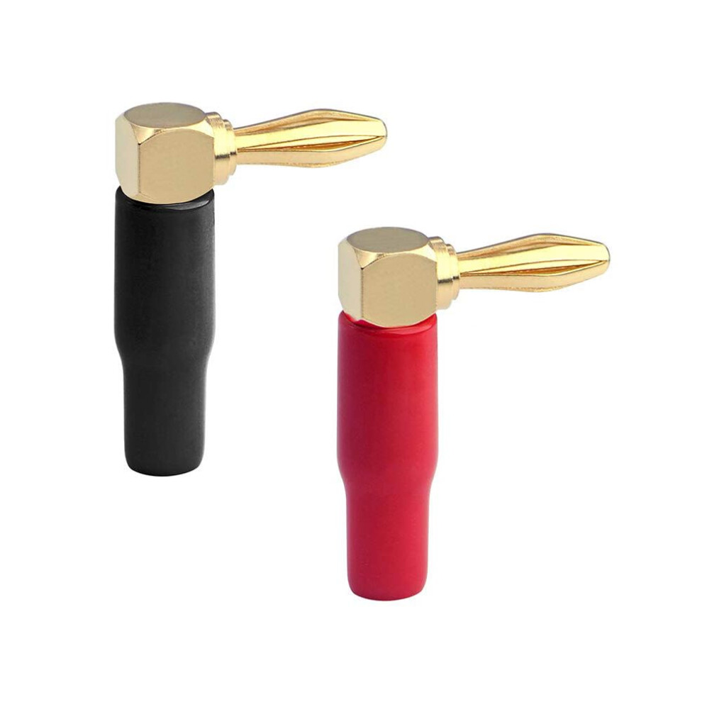 Right Angle Banana Plugs 24K Plated 90 Degree Dual Screw Locking Speaker Connector For Speaker Wire, Home Theater Gold 9084446603552
