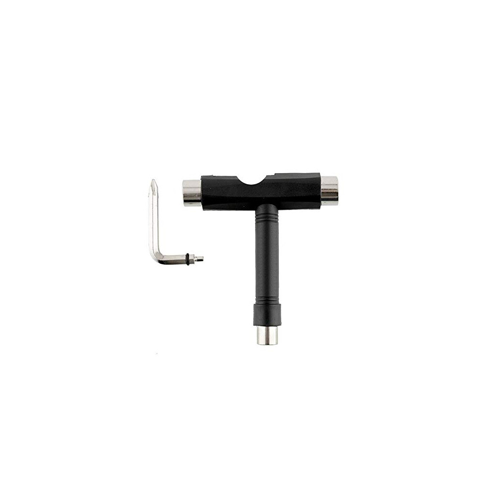 T Shape Wrench Black For Roller Skate, Skateboard, Longboard, Allen Key Included, All-In-One Board Tool 9354506524838