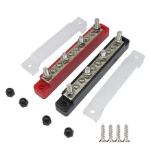 Bus Bar Power Distribution Block 4x1/4 Inch Studs, 6 M4 Screw Terminals, 150A, Marine Car RV Camper Trailer