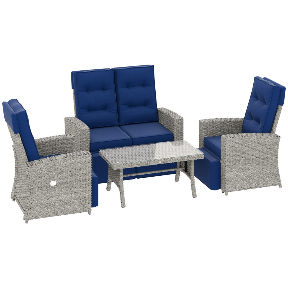 Rattan Garden Sofa Set 4 Pieces Navy Blue Outdoor Outdoor Sectional with Glass Top Table for Poolside and Backyard-image-OPC-PMFM2C8-NEW