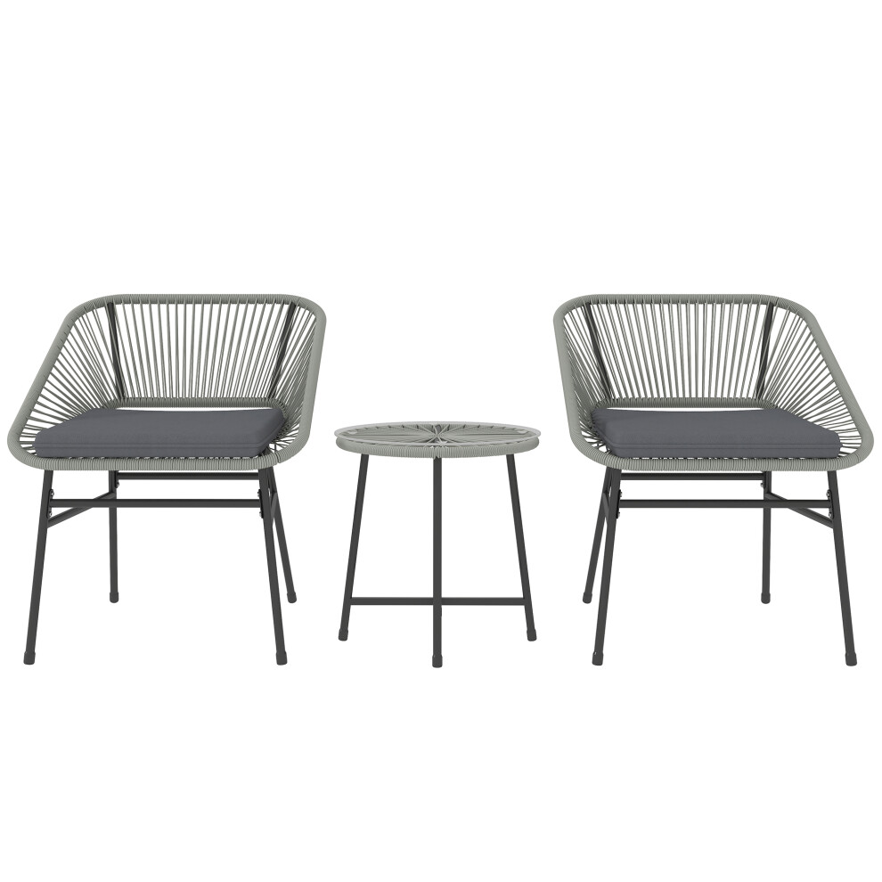 Wicker Rattan Bistro Set 3 Pieces with Cushions & Glass Top Garden & Patio Outdoor Furniture for Balcony and Garden Light Grey-image-OPC-PMFM5HB-NEW