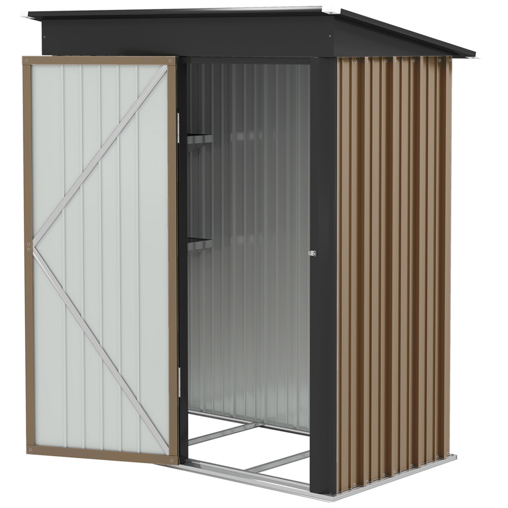 Outdoor Steel Storage Shed 5x3ft with Lock Corrugated Brown Metal for Secure Garden or Yard Storage-image-OPC-PMFM5WY-NEW