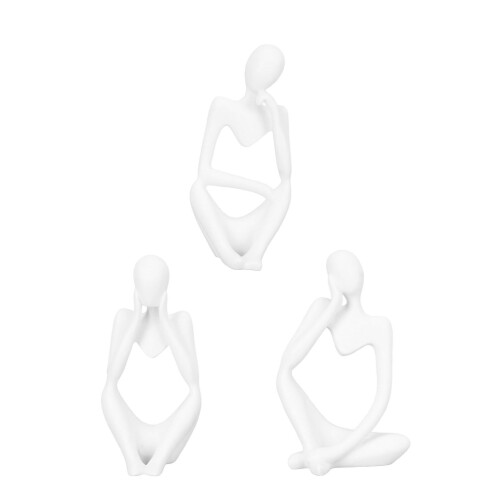 3-teilige Denkerstatue, abstrakte Skulptur, weißes 1