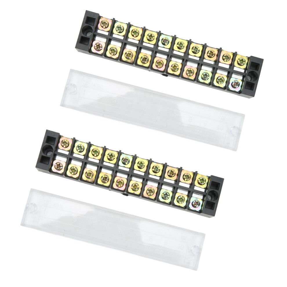 2Pcs Terminal Strip Tb Dual Row 35A 600V, 10 Positions, Transparent Cover 8011354704751