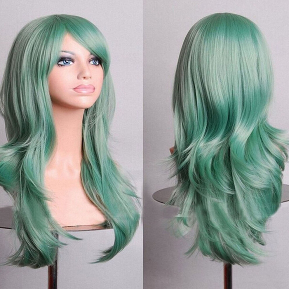 Unisex Green Long Curly Wig 70Cm Breathable Mesh Cosplay Hair