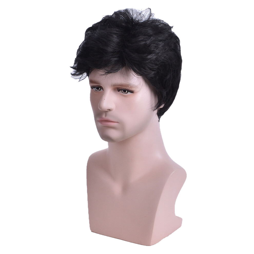 Black Short Curly Men Wig, 22cm Heat-Resistant Synthetic Cosplay