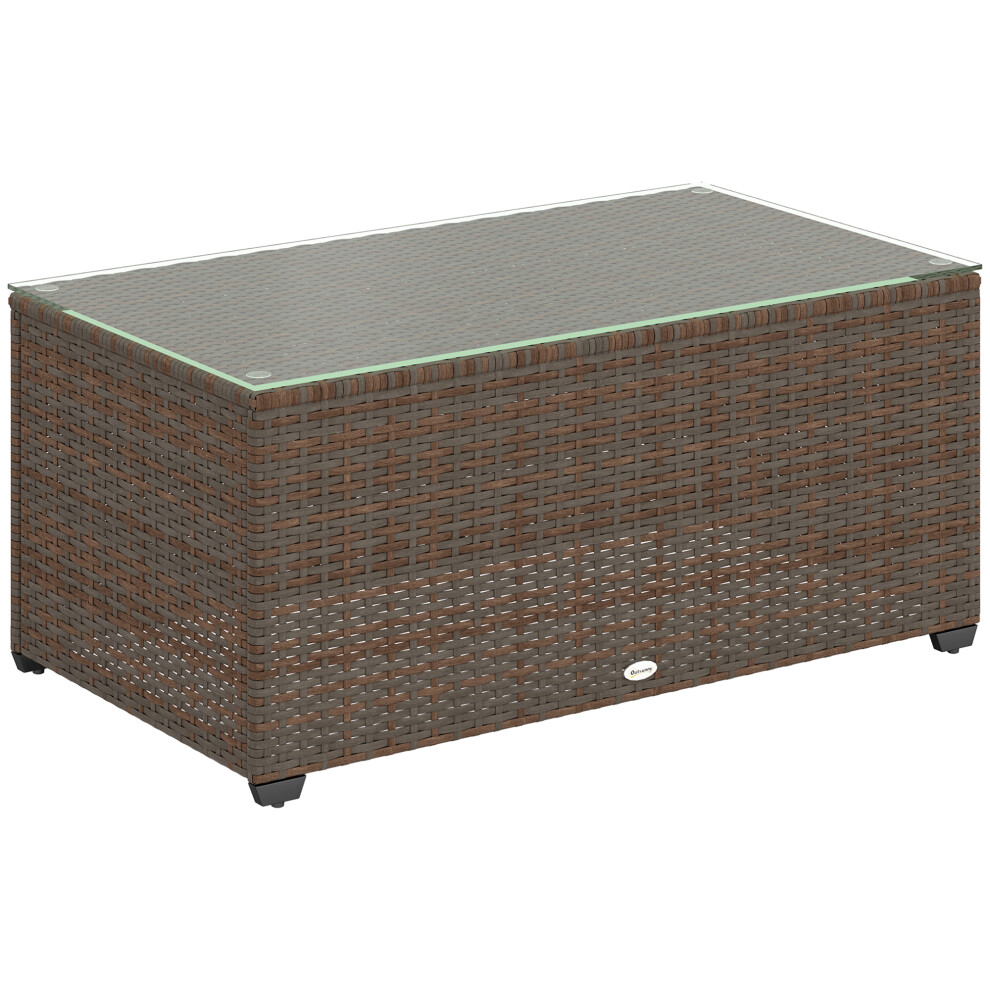 Glass-Top Rattan Side Table 90x50cm Brown Indoor Outdoor Coffee Table with Durable Weatherproof Design-image-OPC-PMFM96C-NEW