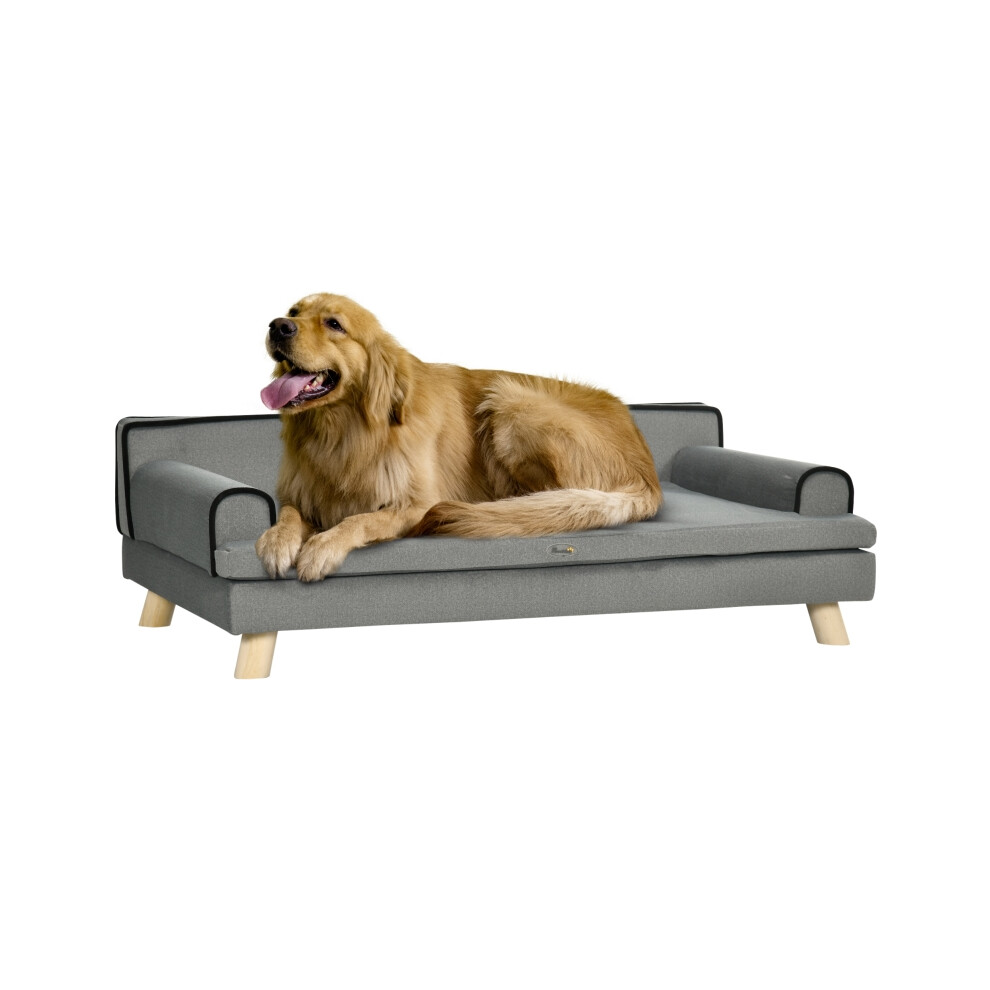 Dog Sofa Grey with Wooden Legs - Water-Resistant Fabric Comfortable Bed for Medium & Large Dogs-image-OPC-PMFMBS6-NEW