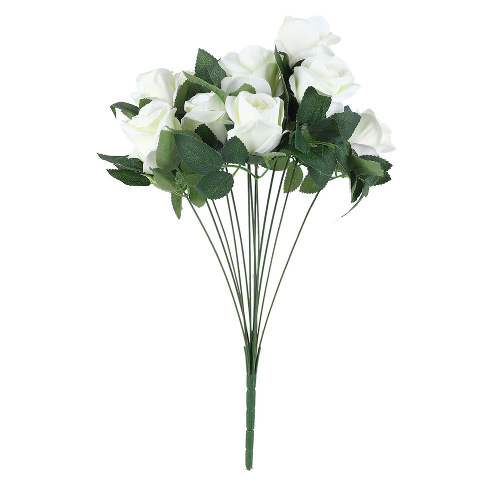 (White) Artificial Long Stem Silk Roses Fake Bouquet Pink-image-OPC-PMFMCM9-NEW