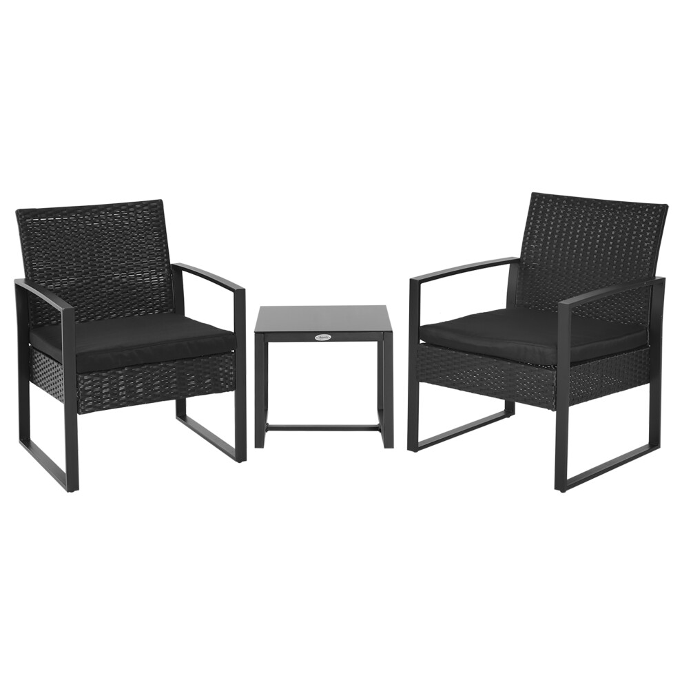 2 Seater Rattan Coffee Table Set in Black - Comfortable Outdoor Garden Furniture Weatherproof & Stylish for Any Outdoor Space-image-OPC-PMFMCQV-NEW