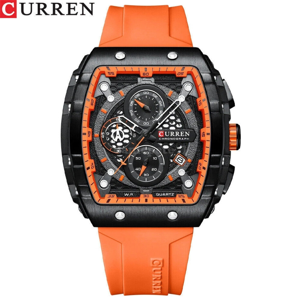(Orange) Curren Men Rectangle Watch Fashion Chronograph Wristwatch Boy Sport Watches Orange 4069369202247