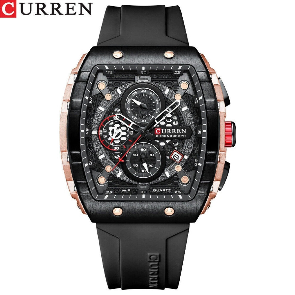 (Black) Curren Rectangle Watch Fashion Chronograph Wristwatch Boy Sport Watches Men Black 4069369202278