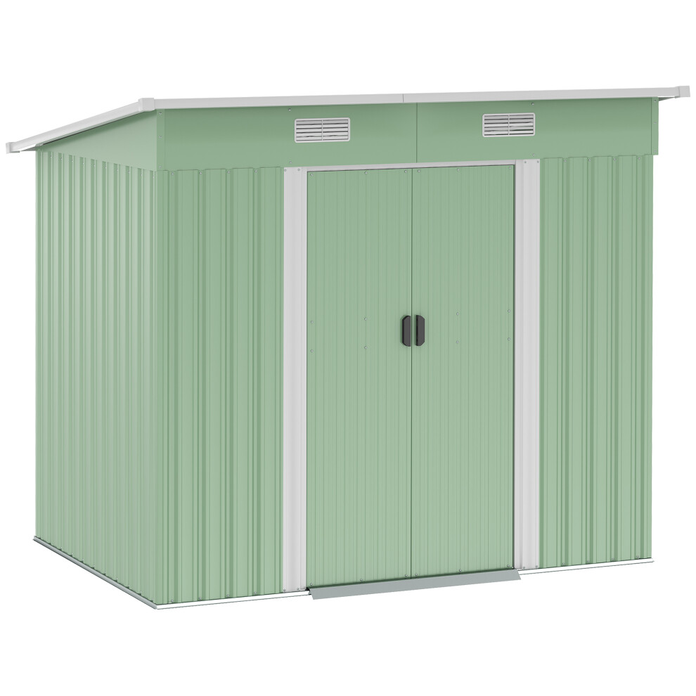 Outdoor Garden Metal Storage Shed 7x4ft Tool Storage Box for Patio & Lawn Light Green Weather-Resistant Material-image-OPC-PMFMDWR-NEW