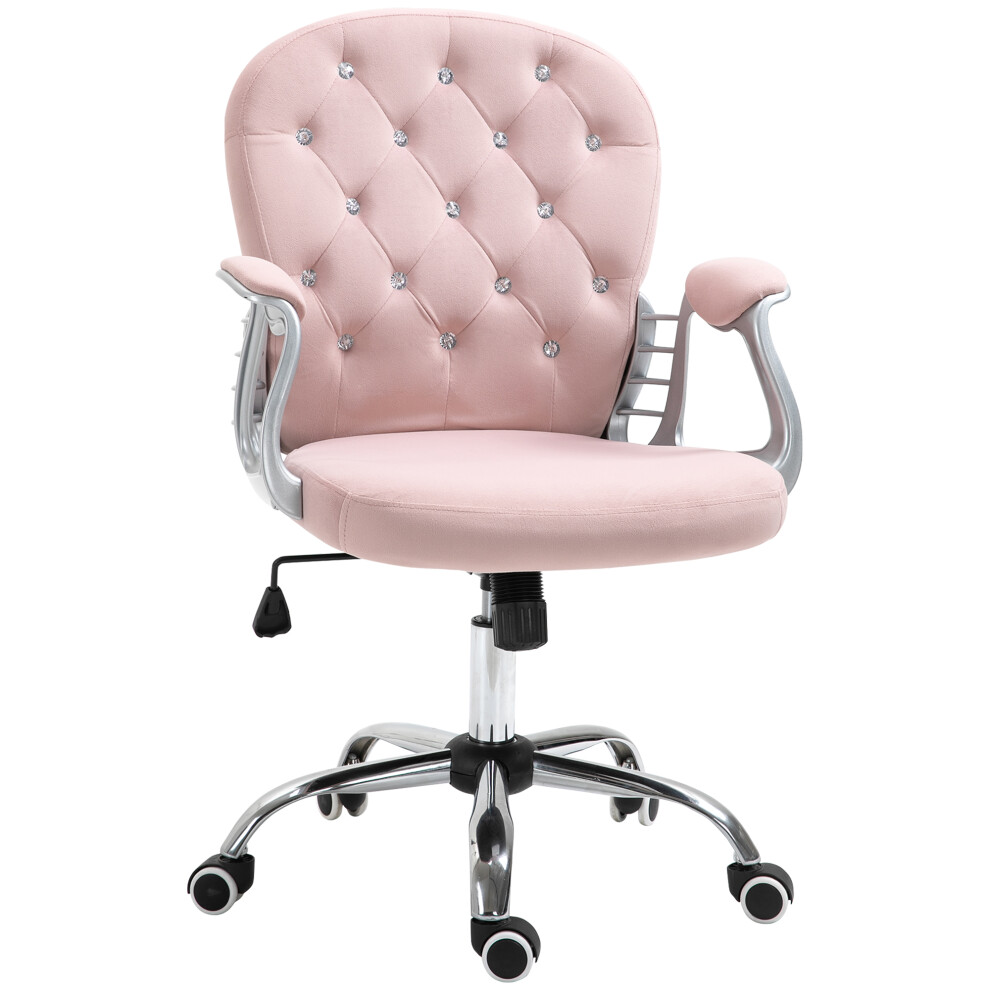Office Chair Pink Velvet Swivel Desk Chair with Adjustable Height and Rolling Wheels for Home Work and Study-image-OPC-PMFMFZP-NEW