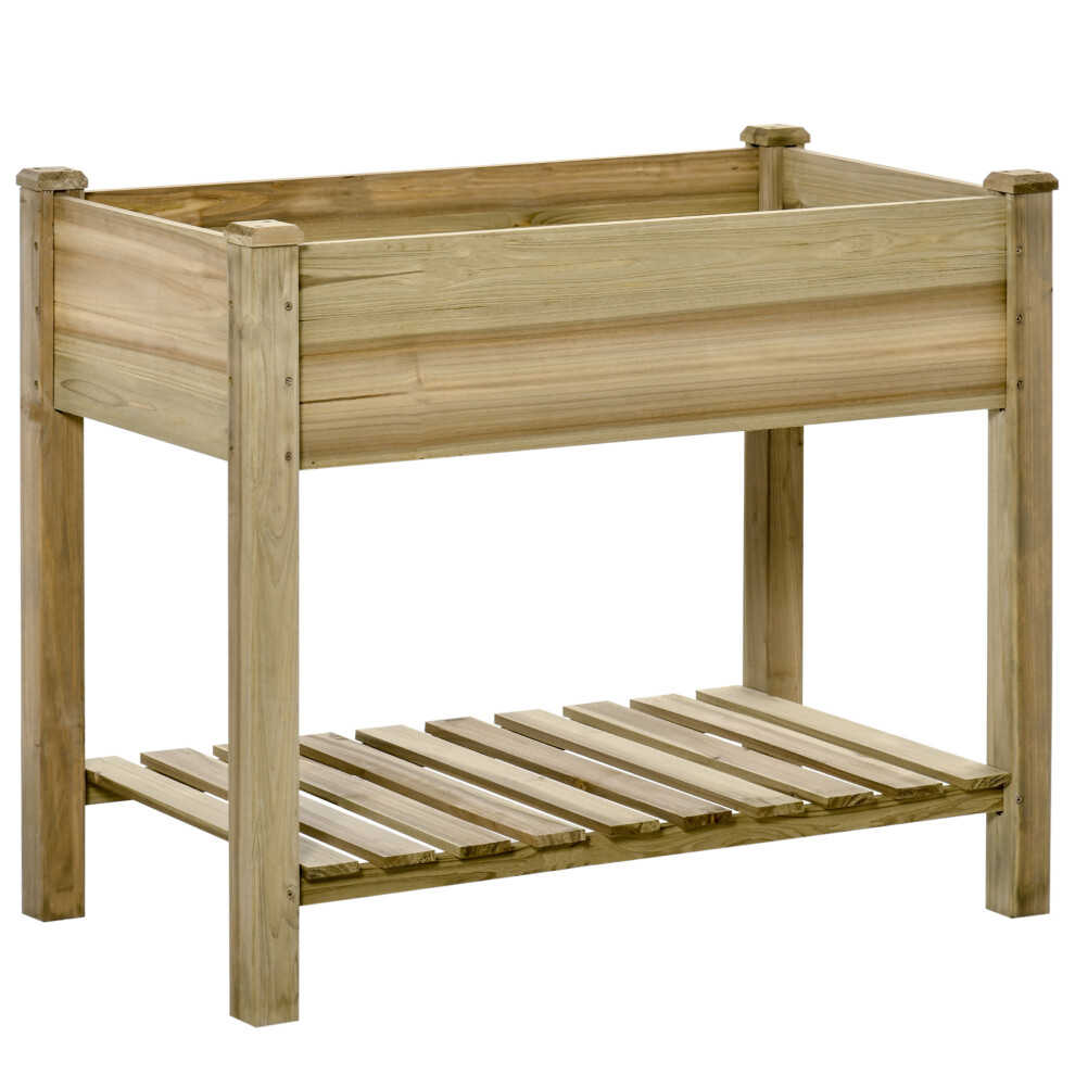 Elevated Wooden Garden Planter with Storage Shelf - Raised Wooden Bed for Outdoor Use Durable Material 85cm Size Natural Color-image-OPC-PMFMGHY-NEW